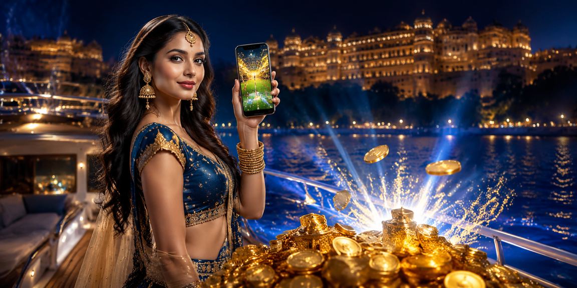 Cricket betting theme with blue and gold tones