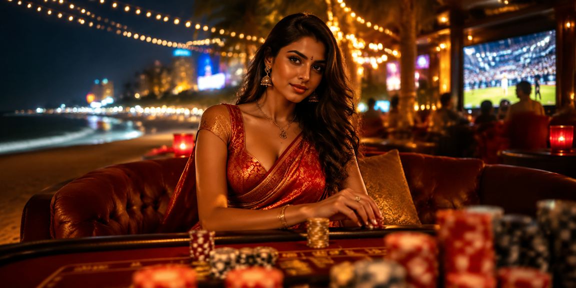 Indian woman in traditional saree enjoying cricket betting platform